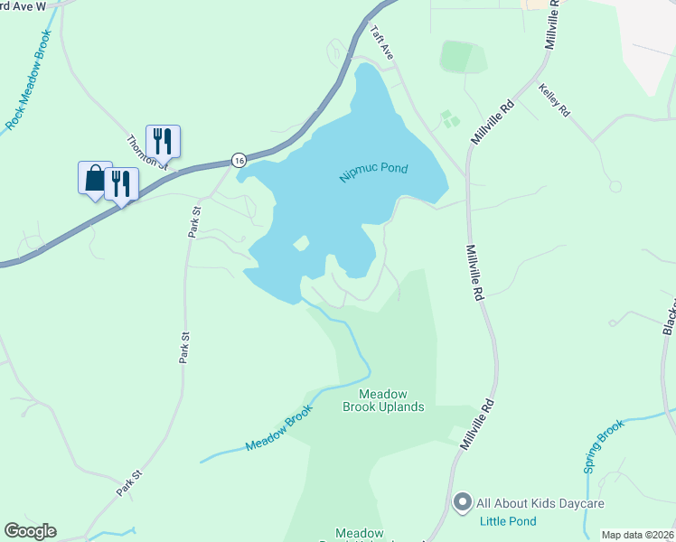 map of restaurants, bars, coffee shops, grocery stores, and more near 49 Kinsley Lane in Mendon