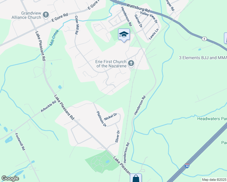 map of restaurants, bars, coffee shops, grocery stores, and more near 5525 Copper Drive in Erie