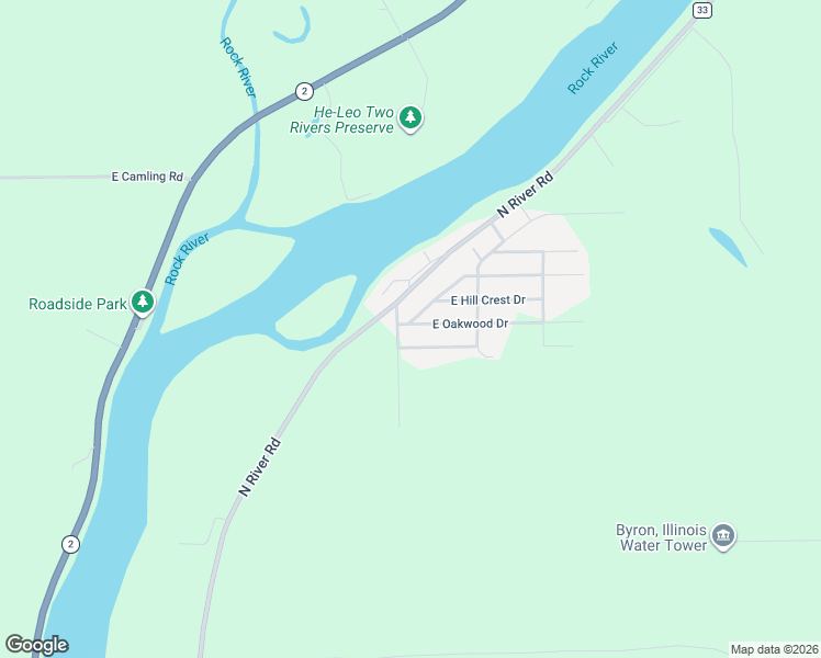 map of restaurants, bars, coffee shops, grocery stores, and more near 104 East South Park Drive in Byron