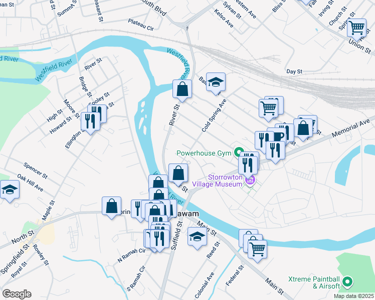 map of restaurants, bars, coffee shops, grocery stores, and more near 443 Cold Spring Avenue in West Springfield