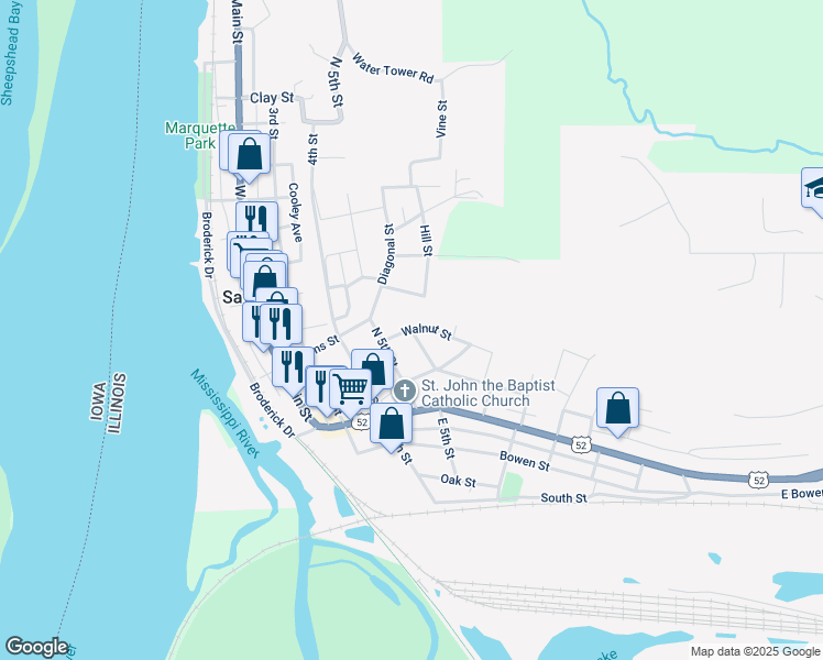 map of restaurants, bars, coffee shops, grocery stores, and more near 36 Oakwood Heights in Savanna