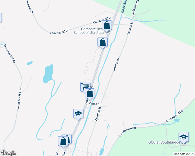 map of restaurants, bars, coffee shops, grocery stores, and more near 576 Worcester Street in Southbridge