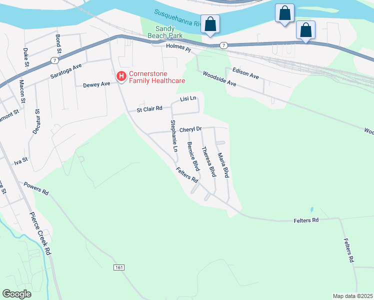 map of restaurants, bars, coffee shops, grocery stores, and more near 2467 Bernice Boulevard in Binghamton