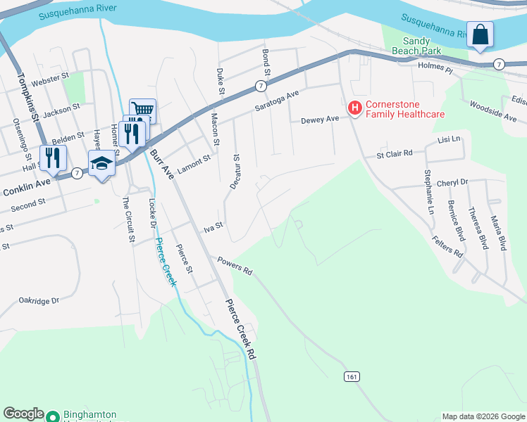 map of restaurants, bars, coffee shops, grocery stores, and more near 2 Harding Avenue in Binghamton