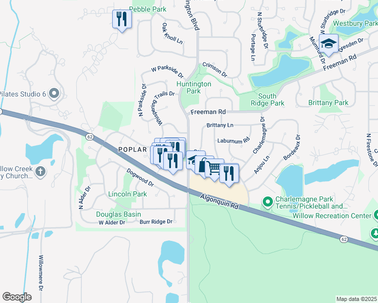 map of restaurants, bars, coffee shops, grocery stores, and more near 2815 Forbs Avenue in Hoffman Estates