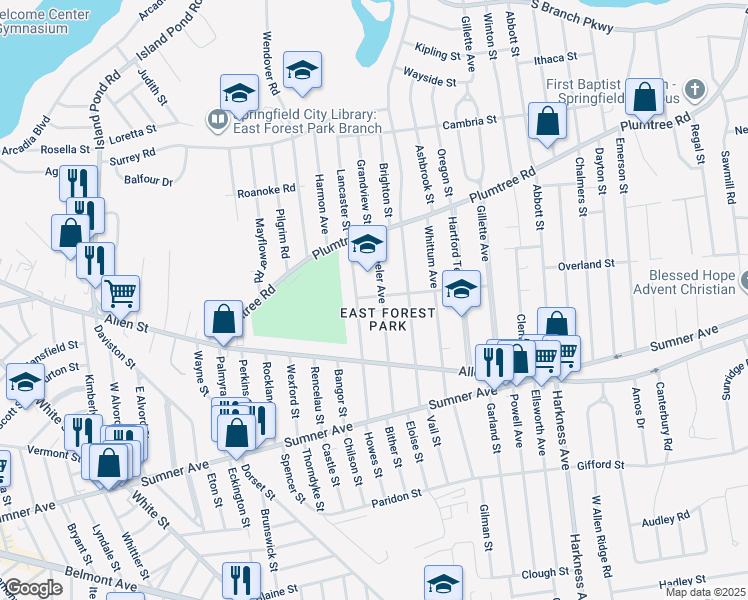 map of restaurants, bars, coffee shops, grocery stores, and more near in Springfield
