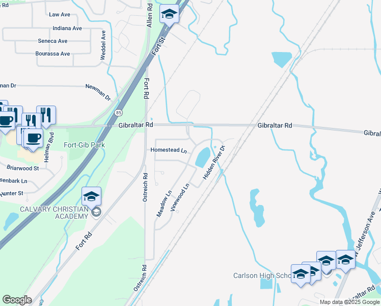 map of restaurants, bars, coffee shops, grocery stores, and more near 29269 Meadow Lane in Gibraltar