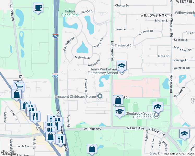 map of restaurants, bars, coffee shops, grocery stores, and more near 3289 Overland Pass in Northbrook