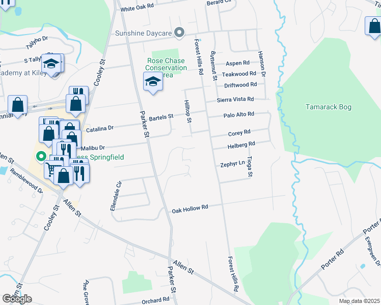map of restaurants, bars, coffee shops, grocery stores, and more near 123 Skyridge Drive in Springfield