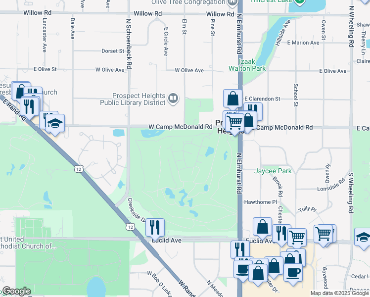 map of restaurants, bars, coffee shops, grocery stores, and more near 250 West Parliament Place in Mount Prospect