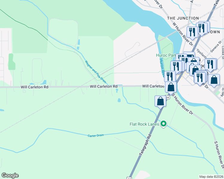map of restaurants, bars, coffee shops, grocery stores, and more near 3988 Will Carleton Road in Flat Rock