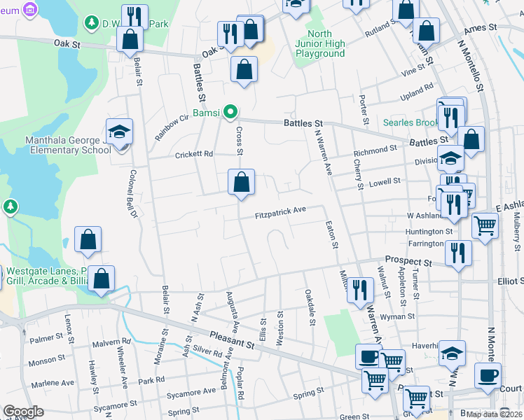 map of restaurants, bars, coffee shops, grocery stores, and more near 306 Arthur Paquin Way in Brockton