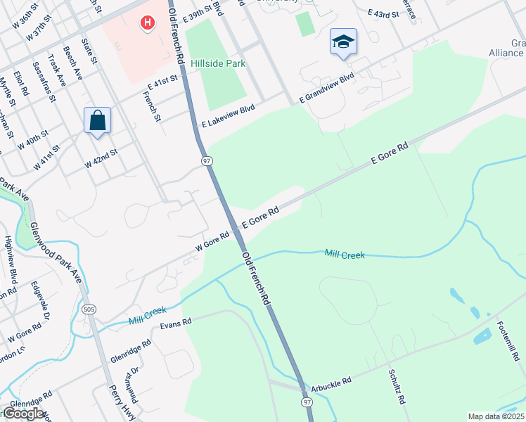 map of restaurants, bars, coffee shops, grocery stores, and more near 4825 Old French Road in Erie