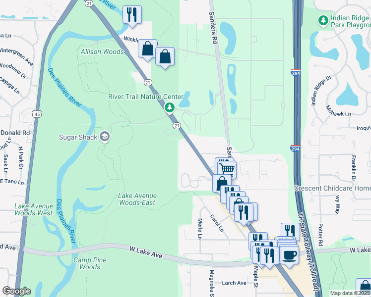 map of restaurants, bars, coffee shops, grocery stores, and more near 3235 Milwaukee Avenue in Northbrook