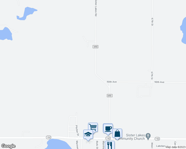 map of restaurants, bars, coffee shops, grocery stores, and more near 89640 County Road 690 in Benton Harbor