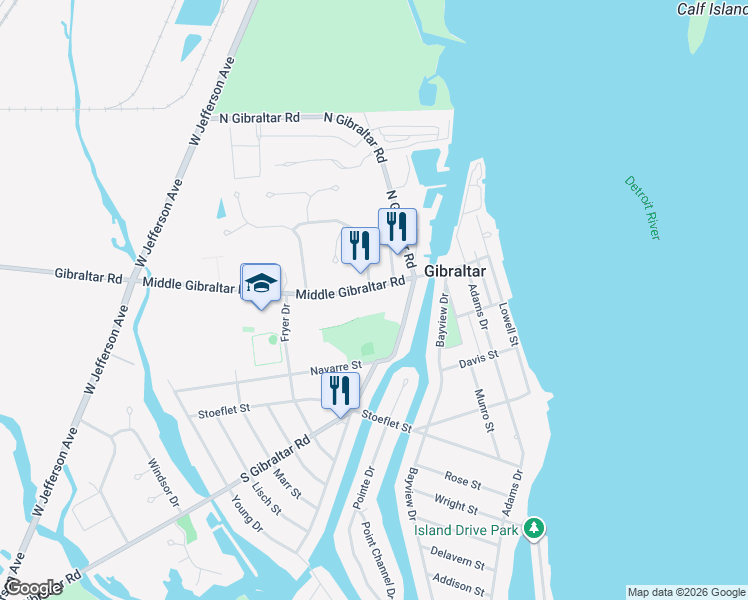 map of restaurants, bars, coffee shops, grocery stores, and more near 13927 North Gibraltar Road in Gibraltar