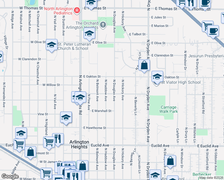 map of restaurants, bars, coffee shops, grocery stores, and more near 947 North Haddow Avenue in Arlington Heights