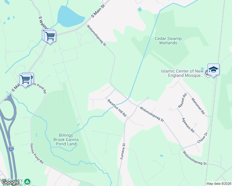 map of restaurants, bars, coffee shops, grocery stores, and more near 115 Wolomolopoag Street in Sharon