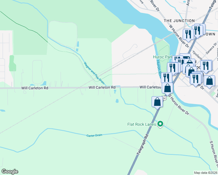 map of restaurants, bars, coffee shops, grocery stores, and more near 3988 Will Carleton Road in Flat Rock