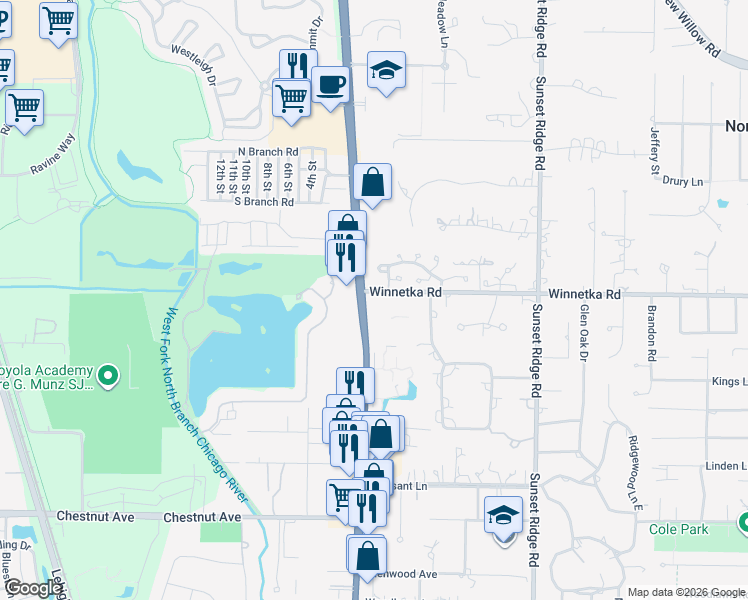 map of restaurants, bars, coffee shops, grocery stores, and more near in Glenview