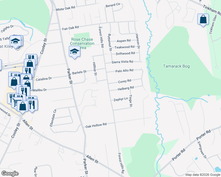 map of restaurants, bars, coffee shops, grocery stores, and more near 311 Forest Hills Road in Springfield