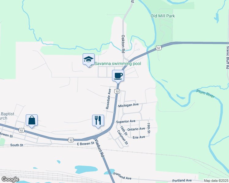 map of restaurants, bars, coffee shops, grocery stores, and more near 1614-1622 Ohio Ave in Savanna