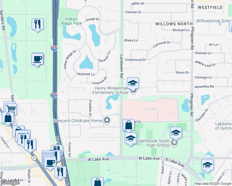 map of restaurants, bars, coffee shops, grocery stores, and more near 3246 Landwehr Rd in Northbrook