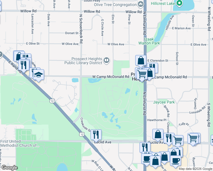 map of restaurants, bars, coffee shops, grocery stores, and more near 250 West Parliament Place in Mount Prospect