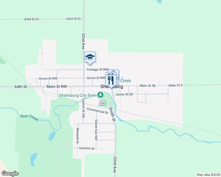map of restaurants, bars, coffee shops, grocery stores, and more near in Shellsburg