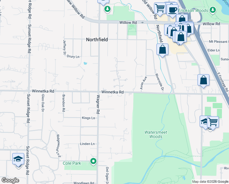 map of restaurants, bars, coffee shops, grocery stores, and more near 118 Dickens Road in Northfield