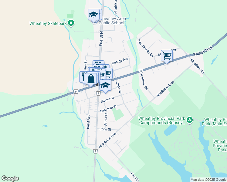 map of restaurants, bars, coffee shops, grocery stores, and more near 54 Chestnut Street in Wheatley