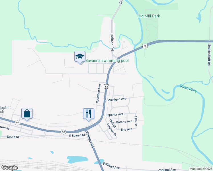 map of restaurants, bars, coffee shops, grocery stores, and more near 1614 Ohio Street in Savanna