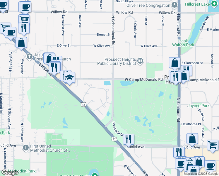 map of restaurants, bars, coffee shops, grocery stores, and more near 812 Butternut Lane in Mount Prospect