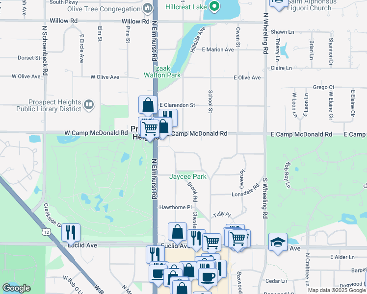 map of restaurants, bars, coffee shops, grocery stores, and more near 5 Marberry Dr in Prospect Heights