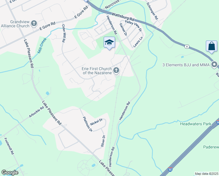 map of restaurants, bars, coffee shops, grocery stores, and more near 1037 Copper Drive in Erie