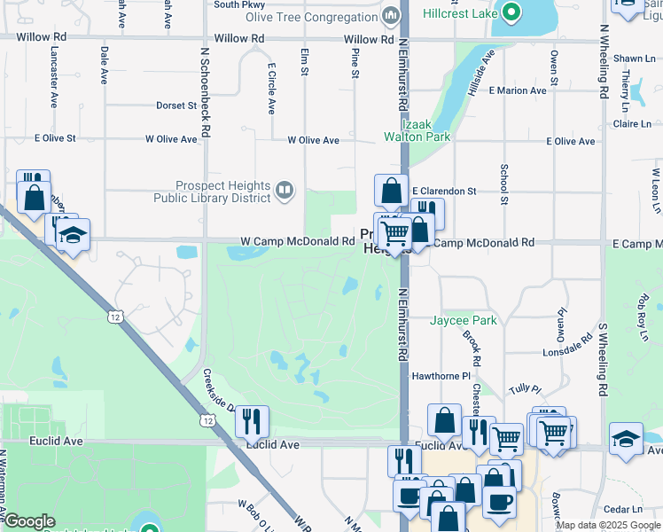 map of restaurants, bars, coffee shops, grocery stores, and more near 1468 North Picadilly Circle in Mount Prospect