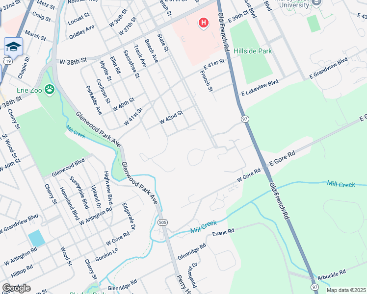 map of restaurants, bars, coffee shops, grocery stores, and more near 4684 Glen Crest Drive in Erie