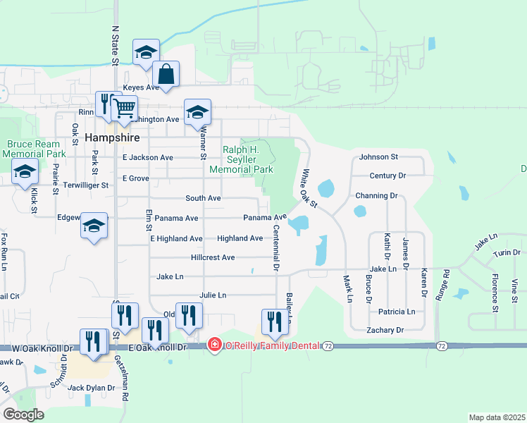map of restaurants, bars, coffee shops, grocery stores, and more near 503 Smith Drive in Hampshire