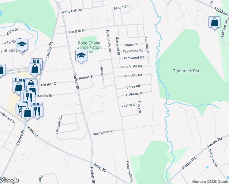 map of restaurants, bars, coffee shops, grocery stores, and more near 311 Forest Hills Road in Springfield