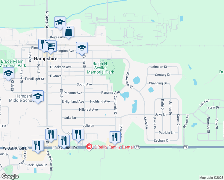 map of restaurants, bars, coffee shops, grocery stores, and more near 503 Smith Drive in Hampshire
