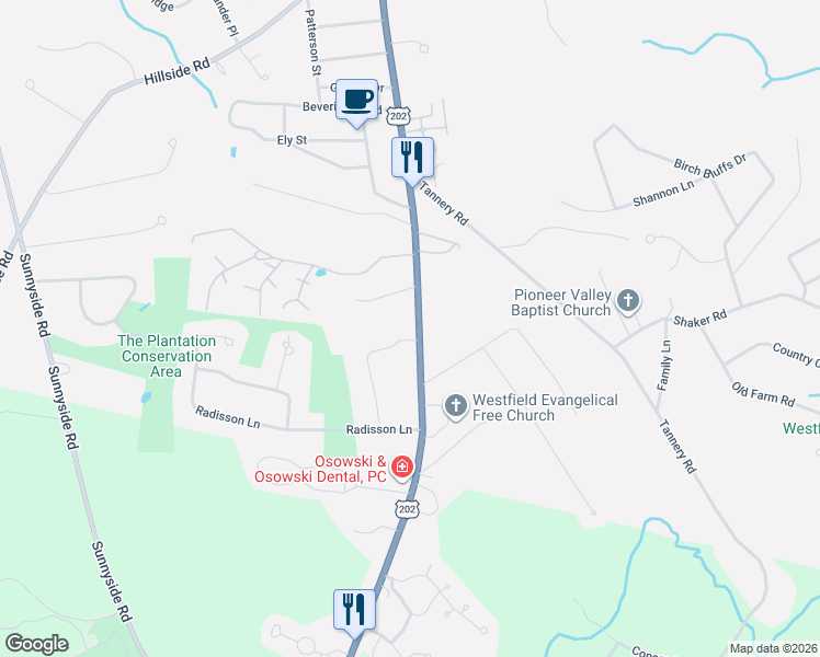 map of restaurants, bars, coffee shops, grocery stores, and more near 1 Darby Drive in Westfield