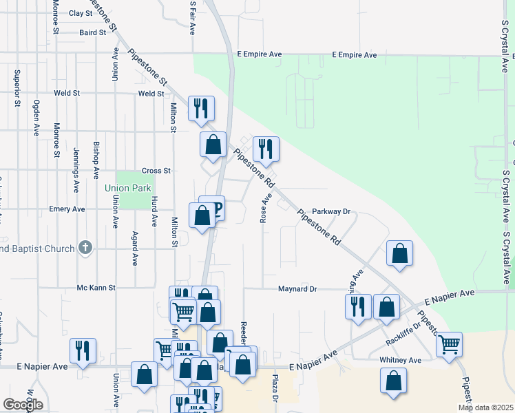 map of restaurants, bars, coffee shops, grocery stores, and more near 1290 Rose Avenue in Benton Harbor