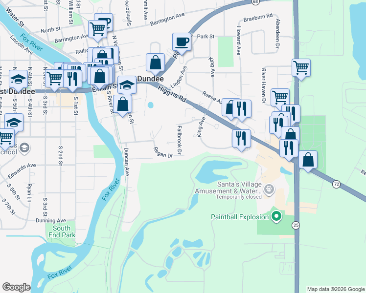 map of restaurants, bars, coffee shops, grocery stores, and more near 413 Fallbrook Drive in East Dundee