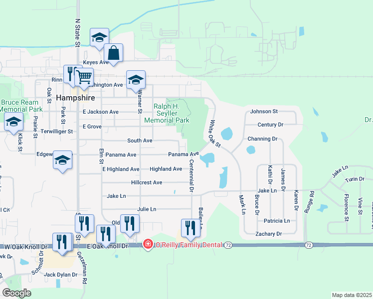 map of restaurants, bars, coffee shops, grocery stores, and more near 503 Smith Drive in Hampshire