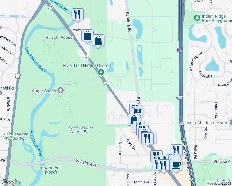 map of restaurants, bars, coffee shops, grocery stores, and more near 3235 Milwaukee Avenue in Northbrook
