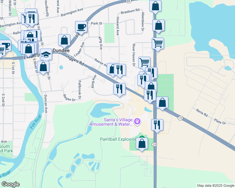 map of restaurants, bars, coffee shops, grocery stores, and more near 703 Timothy Court in East Dundee