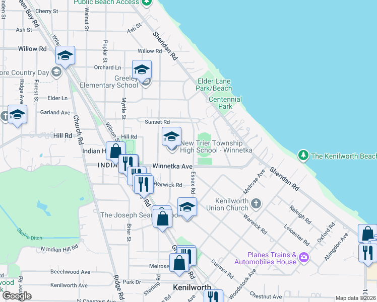 map of restaurants, bars, coffee shops, grocery stores, and more near 385 Winnetka Avenue in Winnetka
