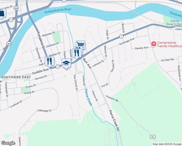 map of restaurants, bars, coffee shops, grocery stores, and more near 34 Burr Ave in Binghamton