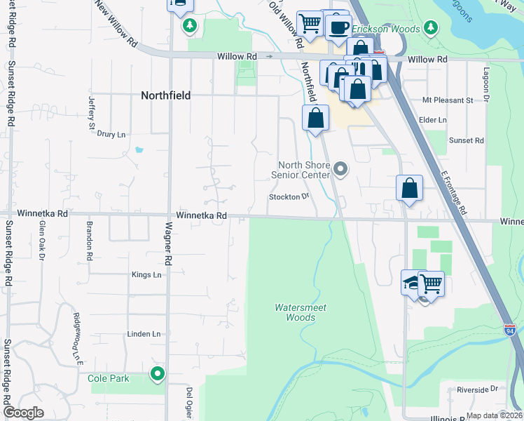 map of restaurants, bars, coffee shops, grocery stores, and more near 1905 Winnetka Road in Northfield