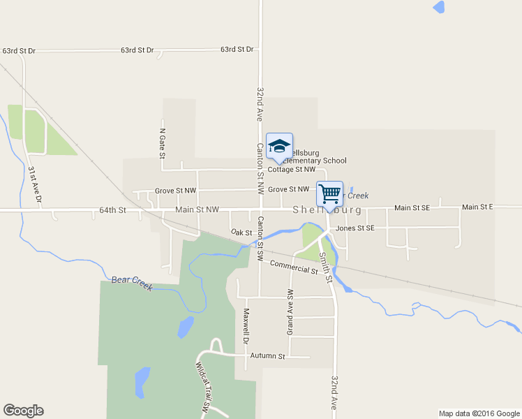 map of restaurants, bars, coffee shops, grocery stores, and more near 300 Main Street Northwest in Shellsburg
